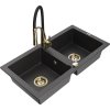 MEXEN/S - Mario granitový dřez 2-bowl včetně baterie Aster, černá kropenatá 6504-76-73450-57-G