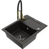 MEXEN/S - Enzo granitový dřez 1 s odkapávačem včetně baterie Aster, černá/zlatá metalik 6506-75-73450-57-B