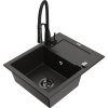 MEXEN/S - Enzo granitový dřez 1 s odkapávačem včetně baterie Aster, černá/zlatá metalik 6506-75-73450-70-B