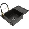 MEXEN/S - Elias granitový dřez 1 s odkapávačem včetně baterie Aster, černá/zlatá metalik 6511-75-73450-57-B
