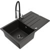 MEXEN/S - Bruno granitový dřez s odkapávačem včetně baterie Aster, černá/zlatá metalik 6513-75-73450-07-B