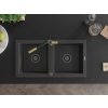 MEXEN/S - Mario granitový dřez 2-bowl včetně baterie Flora, černá kropenatá 6504-76-670401-57-B