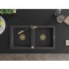 MEXEN/S - Mario granitový dřez 2-bowl včetně baterie Flora, černá kropenatá 6504-76-670401-57-G
