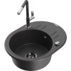 MEXEN/S - Kevin granitový dřez 1-miska s odkapávačem včetně baterie Flora, černá kropenatá 6517-76-670401-08-B