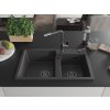 MEXEN/S - Tomas granitový dřez 2-bowl včetně baterie Flora, černá kropenatá 6516-76-670401-08-B