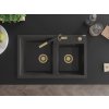 MEXEN/S - Tomas granitový dřez 2-bowl včetně baterie Flora, černá kropenatá 6516-76-670401-57-G