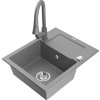 MEXEN/S - Enzo granitový dřez 1 s odkapávačem včetně baterie Elia, šedá 6506-71-670101-71