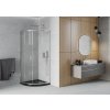 MEXEN/S - Rio čtvrtkruhový sprchový kout 80 x 80, transparent, chrom + vanička se sifonem Flat, černý 863-080-080-01-00-4170