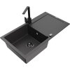 MEXEN/S - Leo granitový dřez 1-miska s odkapávačem včetně baterie Rita, černý kropenatý 6501-76-670300-70-B