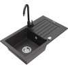 MEXEN/S - Pablo granitový dřez s odkapávačem včetně baterie Telma, černá kropenatá 6510-76-670200-70