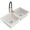 MEXEN/S - Mario granitový dřez 2-bowl včetně baterie Aster, bílá 6504-20-73450-57-G