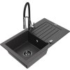 MEXEN/S - Pablo granitový dřez 1 s odkapávačem včetně baterie Aster, černá kropenatá 6510-76-73450-07-B