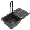 MEXEN/S - Pablo granitový dřez 1 s odkapávačem včetně baterie Aster, černá kropenatá 6510-76-73450-57-B