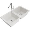 MEXEN/S - Mario granitový dřez 2-bowl včetně baterie Flora, bílá 6504-20-670401-06