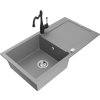 MEXEN/S - Leo granitový dřez 1-miska s odkapávačem včetně baterie Carla, šedá 6501-71-670700-70