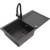 MEXEN/S - Leo granitový dřez 1-miska s odkapávačem včetně baterie Elia, černá kropenatá 6501-76-670101-70-B