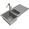 MEXEN/S - Andres granitový dřez s odkapávačem včetně baterie Flora, šedá 6515-71-670401-57-G