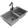 MEXEN/S - Tomas granitový dřez 2-bowl včetně baterie Duero, šedá 6516-71-671600-70-B