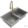 MEXEN/S - Tomas granitový dřez 2-bowl včetně baterie Savita, šedá 6516-71-672601-50