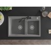 MEXEN/S - Tomas granitový dřez 2-bowl včetně baterie Carla, šedá 6516-71-670700-70