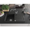 MEXEN/S - Bruno granitový dřez 1-miska s odkapávačem včetně baterie Carla, černá/stříbrná metalik 6513-73-670700-00