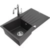 MEXEN/S - Cesar granitový dřez 1-miska s odkapávačem včetně baterie Carla, černá kropenatá 6514-76-670700-00