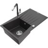 MEXEN/S - Cesar granitový dřez 1-miska s odkapávačem včetně baterie Flora, černá kropenatá 6514-76-670401-08
