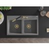 MEXEN/S - Hektor granitový dřez 2-bowl 800 x 480 mm, šedá, zlatý sifon 6521802000-71-G