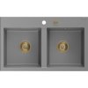 MEXEN/S - Hektor granitový dřez 2-bowl 800 x 480 mm, šedá, zlatý sifon 6521802000-71-G