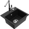 MEXEN/S - Milo granitový dřez 1-miska včetně baterie Flora, černá 6505-77-670401-00