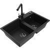 MEXEN/S - Tomas granitový dřez 2-bowl včetně baterie Duero, černá 6516-77-671600-70-B