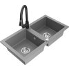 MEXEN/S - Mario granitový dřez 2-bowl včetně baterie Elia, šedá 6504-71-670101-70