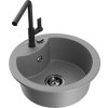 MEXEN/S - Diego granitový dřez 1-miska včetně baterie Flora, šedá 6512-71-670401-70-B