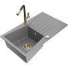 MEXEN/S - Cesar granitový dřez 1-miska s odkapávačem včetně baterie Flora, šedá 6514-71-670401-57-G