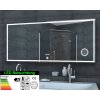 LED zrcadlo LUMI 160x60 cm s hodinami a kosmetickým zrcátkem