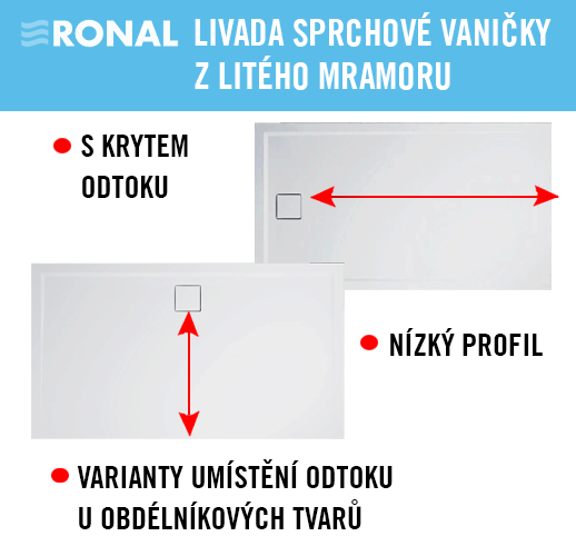 Ronal livada sprchové vaničky z litého mramoru