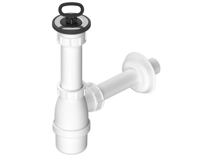 Umyvadlový sifon, nerez výpust, zátka s uchem, DN40, bílá