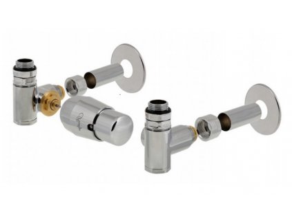 Integra - připojovací armatura pro spodní krajní připojení s termostatickou hlavicí nalevo pro kombinaci s topnou patronou - lesklý chrom (Matice Pex - Alpex 16x2 mm) + krycí sada obrázek č.: 1