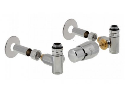 Integra - připojovací armatura pro spodní krajní připojení s termostatickou hlavicí napravo pro kombinaci s topnou patronou - lesklý chrom (Matice pro Cu 15 mm) + krycí sada obrázek č.: 1