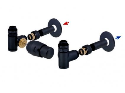 Integra - připojovací armatura pro spodní krajní připojení s termostatickou hlavicí nalevo pro kombinaci s topnou patronou - černá matná (Matice Pex - Alpex 16x2 mm) + krycí sada obrázek č.: 1