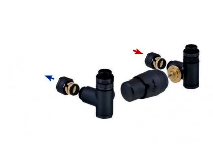 Integra - připojovací armatura pro spodní krajní připojení s termostatickou hlavicí napravo pro kombinaci s topnou patronou - černá matná (Matice pro Cu 15 mm) obrázek č.: 1