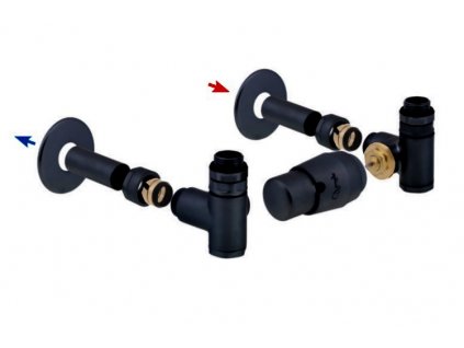 Integra - připojovací armatura pro spodní krajní připojení s termostatickou hlavicí napravo pro kombinaci s topnou patronou - černá matná (Matice Pex - Alpex 16x2 mm) + krycí sada obrázek č.: 1