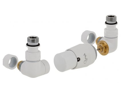 Vision - připojovací armatura pro spodní krajní, rozdělené připojení s termostatickou hlavicí napravo - bílá barva (Matice pro Cu 15 mm) obrázek č.: 1
