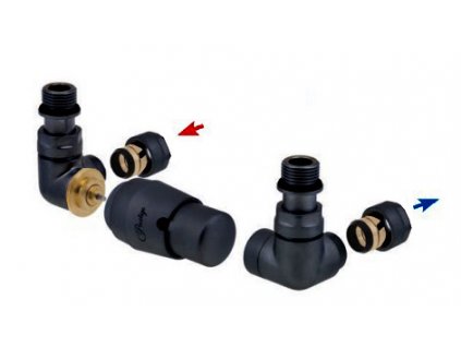 Vision - připojovací armatura pro spodní krajní, rozdělené připojení s termostatickou hlavicí nalevo - černá matná (Matice pro Cu 15 mm) obrázek č.: 1