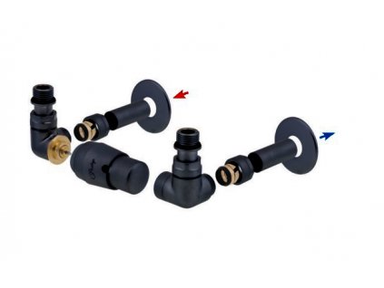 Vision - připojovací armatura pro spodní krajní, rozdělené připojení s termostatickou hlavicí nalevo - černá matná (Matice Pex - Alpex 16x2 mm) + krycí sada obrázek č.: 1