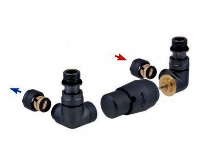 Vision - připojovací armatura pro spodní krajní, rozdělené připojení s termostatickou hlavicí napravo - černá matná (Matice pro Cu 15 mm) obrázek č.: 1