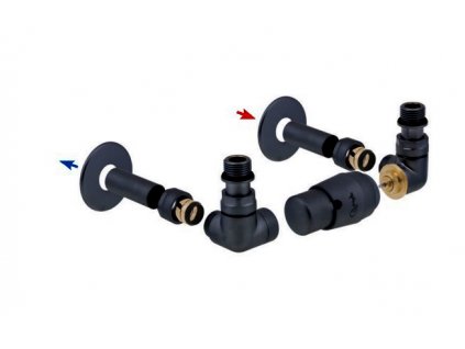 Vision - připojovací armatura pro spodní krajní, rozdělené připojení s termostatickou hlavicí napravo - černá matná (Matice Pex - Alpex 16x2 mm) + krycí sada obrázek č.: 1