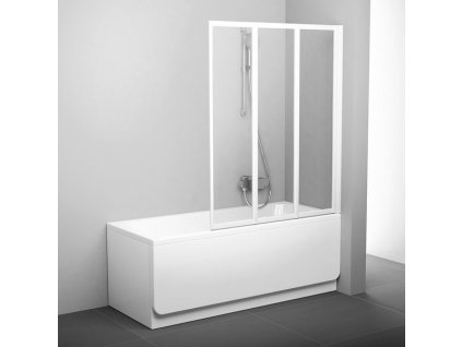Ravak VS3 115 - bílá+transparent, vanová skládací třídílná zástěna 115 cm, bílý rám, skleněná čirá výplň obrázek č.: 1