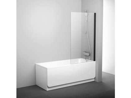 Ravak PVS1 - 80 BLACK +TRANSPARENT, vanová pevná stěna 80 cm, černý profil, čiré sklo obrázek č.: 1