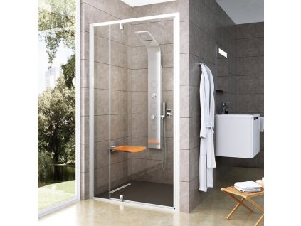 Ravak PIVOT PDOP2 - 100 BÍLÁ/SATIN/TRANSPARENT sprchové otočné dveře 100 cm, bílý rám, čiré sklo obrázek č.: 1